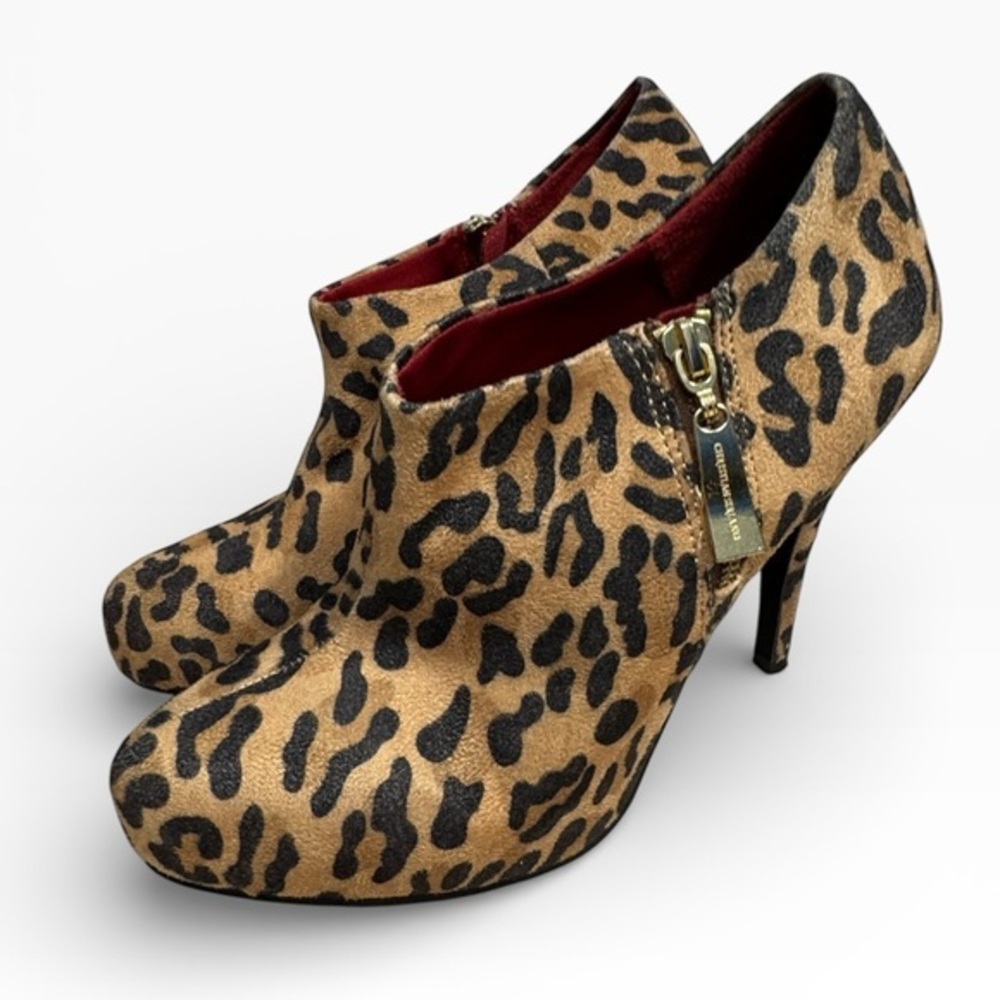 Christian Siriano For Payless Leopard Print Ankle Booties Heels Womens Size 8